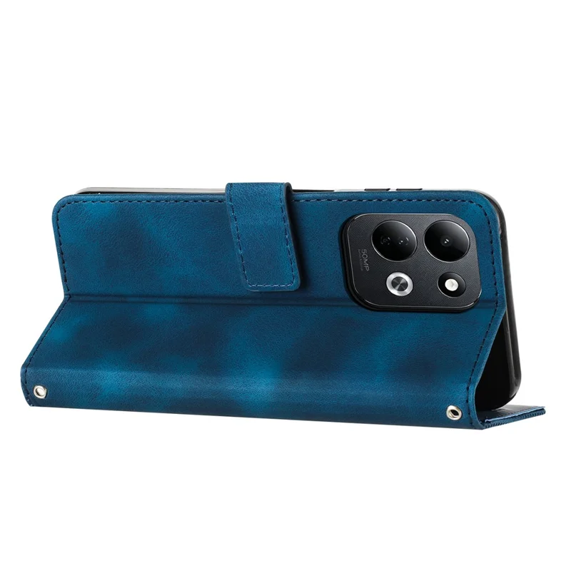 For Xiaomi Poco C95 Pro Leather Case Imprinted Triangle Phone Cover with Hand Strap - Blue
