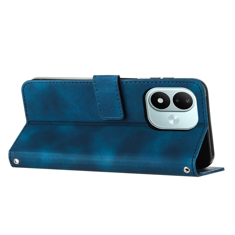 For Xiaomi Redmi Note 17 4G (Global) / Note 17 5G (Global) / Note 17 (India / China) 5G Leather Case Imprinted Triangle Phone Cover with Hand Strap - Blue