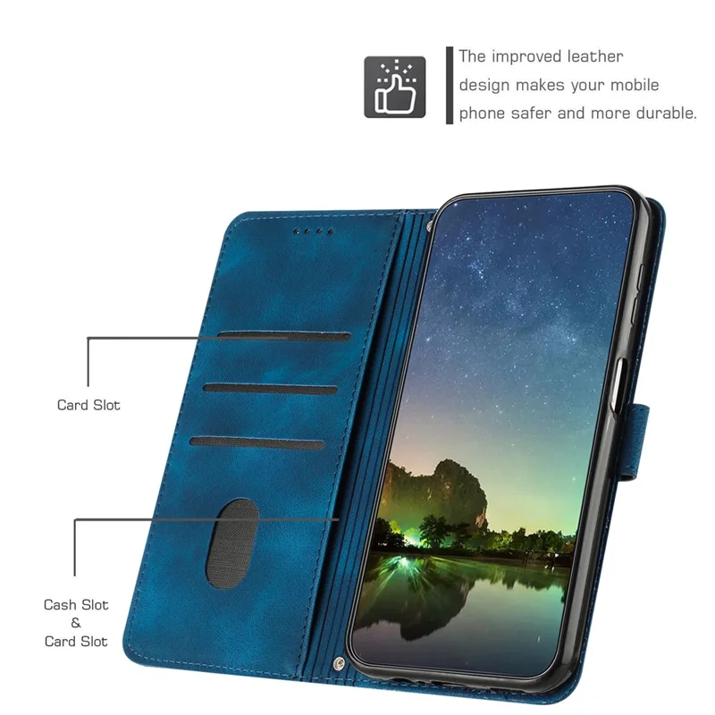 For Xiaomi Redmi Note 17 4G (Global) / Note 17 5G (Global) / Note 17 (India / China) 5G Leather Case Imprinted Triangle Phone Cover with Hand Strap - Blue