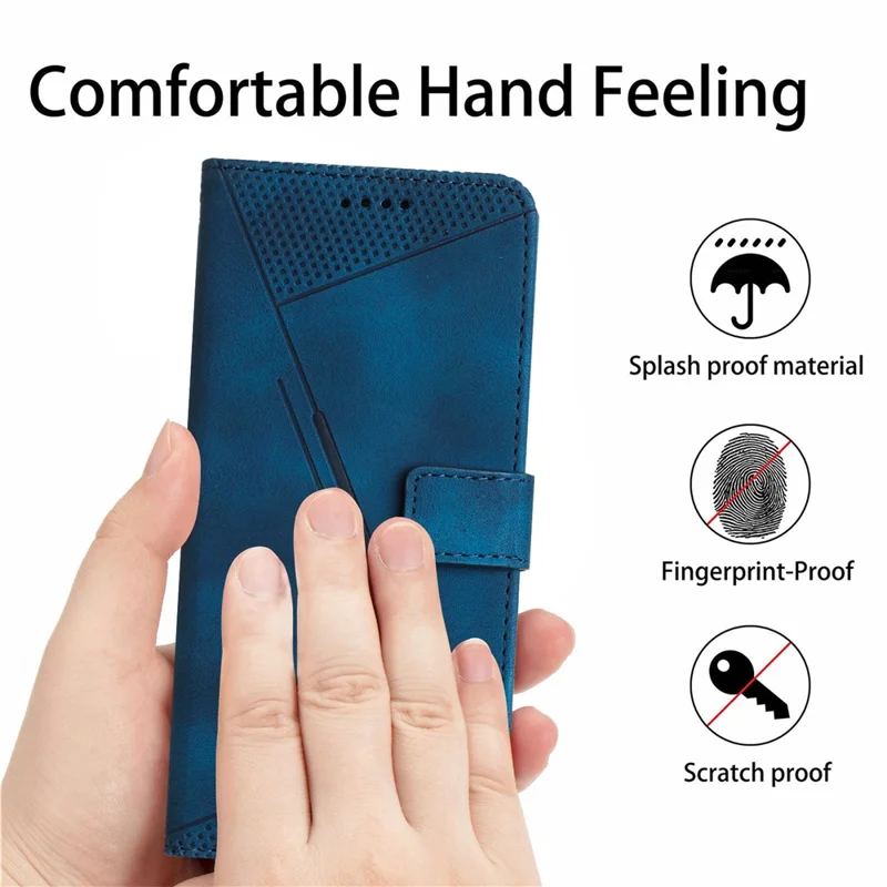For Xiaomi Redmi Note 17 4G (Global) / Note 17 5G (Global) / Note 17 (India / China) 5G Leather Case Imprinted Triangle Phone Cover with Hand Strap - Blue