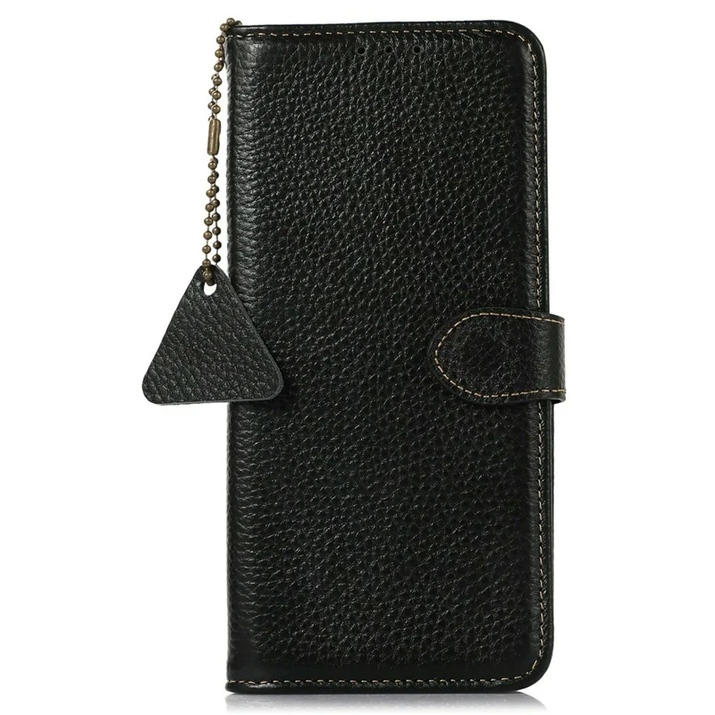 For Motorola Edge 70 Max 5G Case RFID Blocking Genuine Cow Leather Phone Cover Litchi Texture - Black