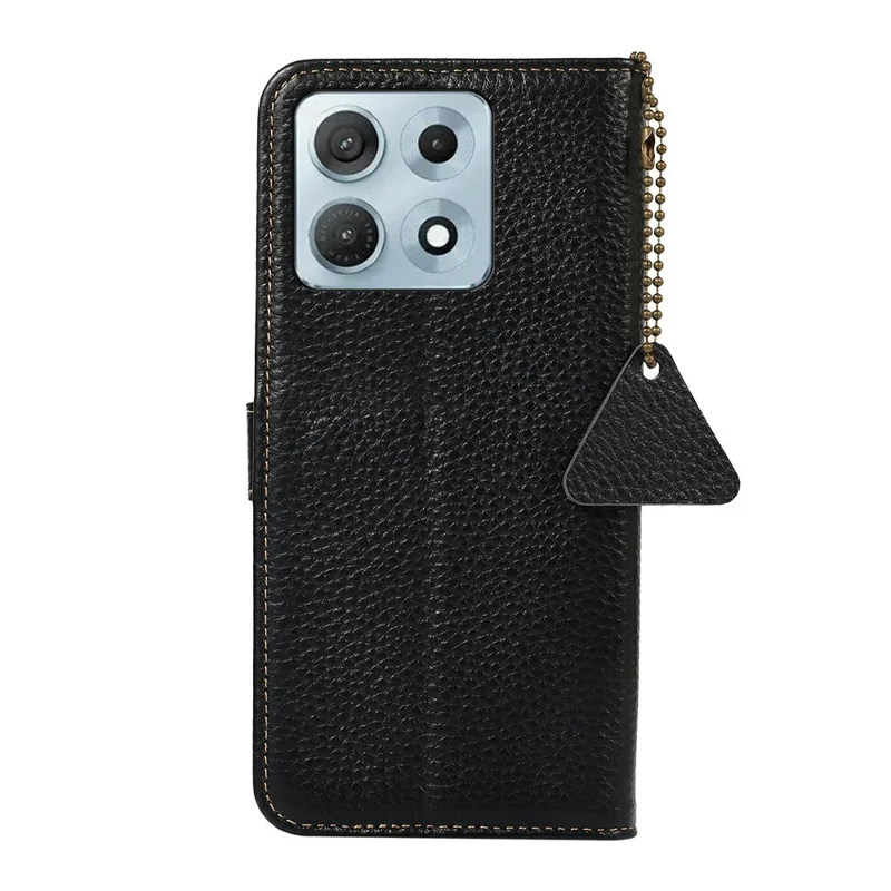 For Motorola Edge 70 Max 5G Case RFID Blocking Genuine Cow Leather Phone Cover Litchi Texture - Black
