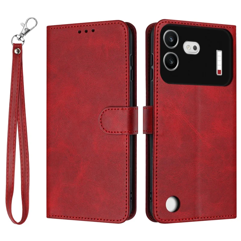 For Nothing Phone (4b) Wallet Case Flip Stand Calf Texture PU Leather Phone Cover with Strap - Red