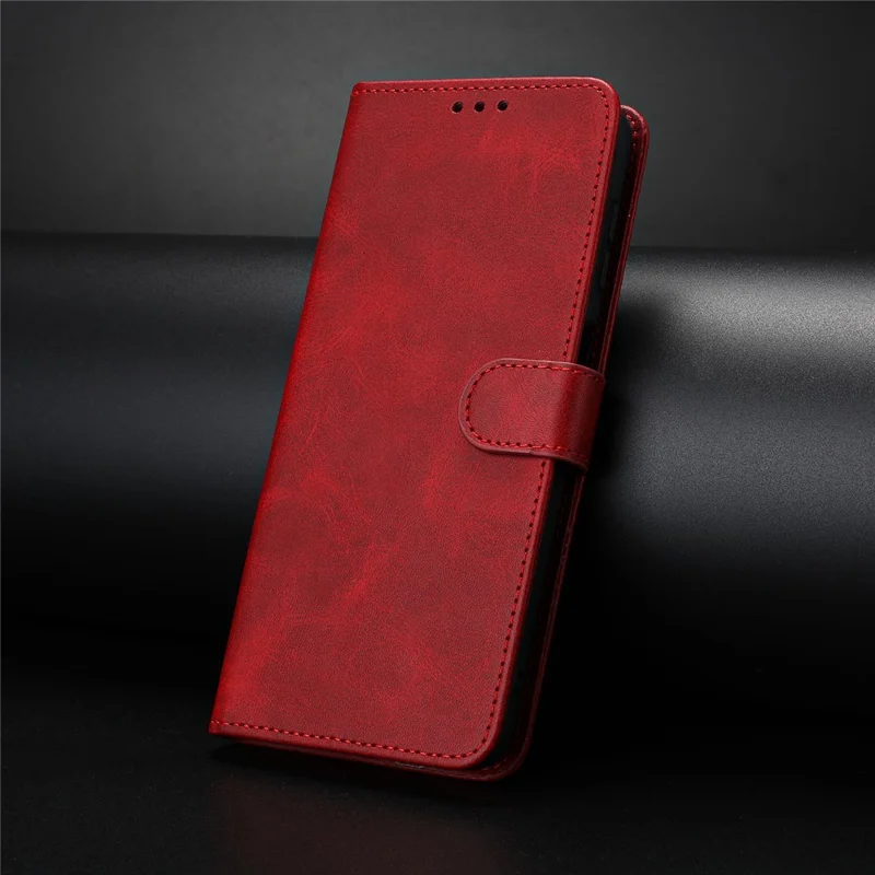 For Nothing Phone (4b) Wallet Case Flip Stand Calf Texture PU Leather Phone Cover with Strap - Red