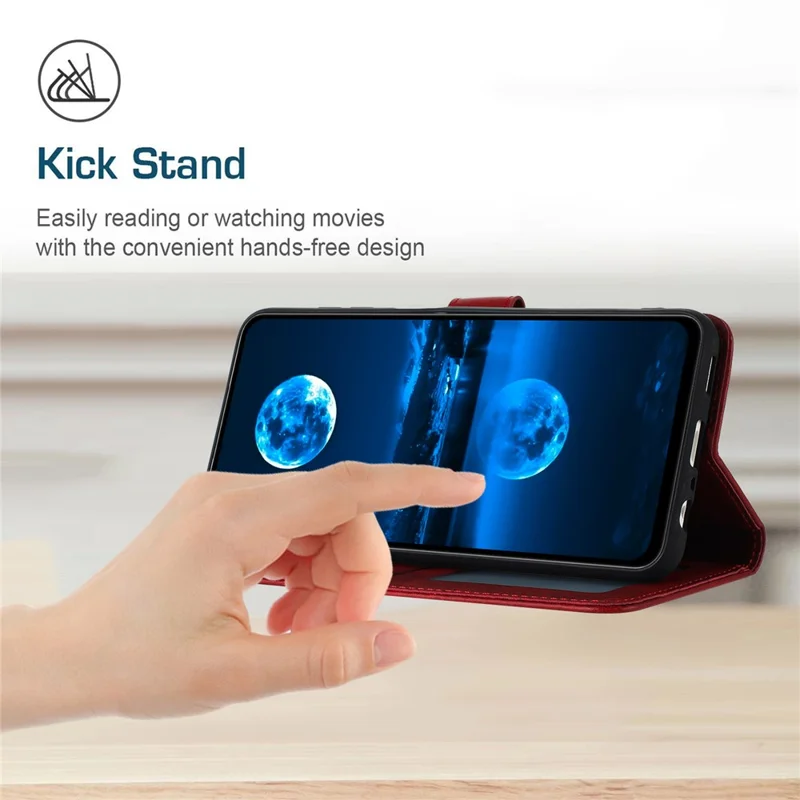 For Nothing Phone (4b) Wallet Case Flip Stand Calf Texture PU Leather Phone Cover with Strap - Red