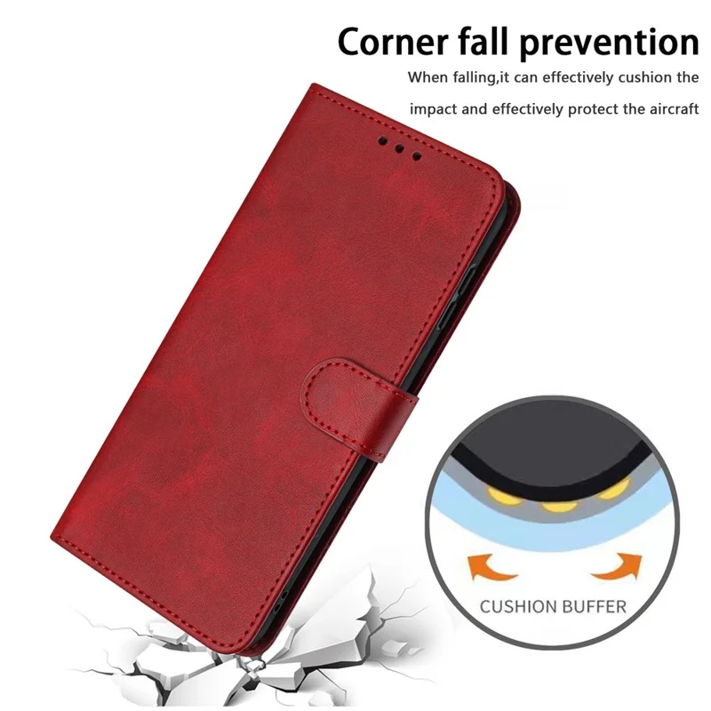 For Nothing Phone (4b) Wallet Case Flip Stand Calf Texture PU Leather Phone Cover with Strap - Red