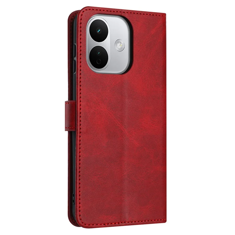 For Xiaomi Redmi Note 17 Pro 5G Wallet Case Flip Stand Calf Texture PU Leather Phone Cover with Strap - Red