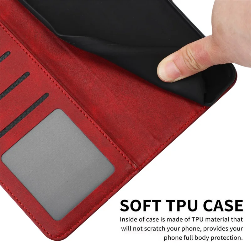 For Xiaomi Redmi Note 17 Pro 5G Wallet Case Flip Stand Calf Texture PU Leather Phone Cover with Strap - Red