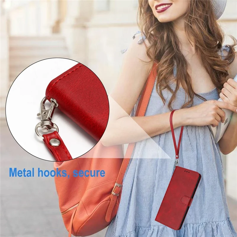 For Xiaomi Redmi Note 17 Pro 5G Wallet Case Flip Stand Calf Texture PU Leather Phone Cover with Strap - Red