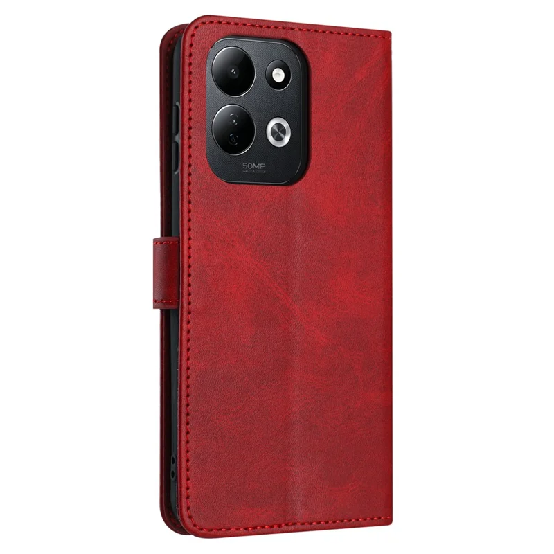 For Xiaomi Poco C95 Pro Wallet Case Flip Stand Calf Texture PU Leather Phone Cover with Strap - Red
