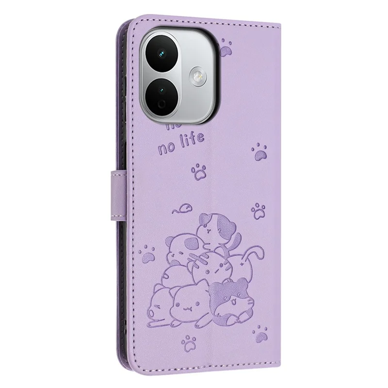 For Xiaomi Redmi Note 17 Pro 5G Wallet Case Cats Imprint Leather Phone Cover with Strap - Purple
