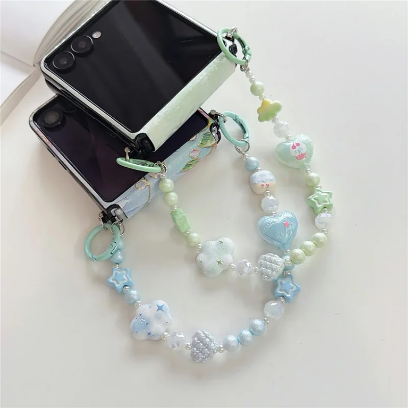 For Samsung Galaxy Z Flip8 Magnetic Case Butterfly Pattern Phone PC Cover with Beaded Hand Chain Strap - Blue