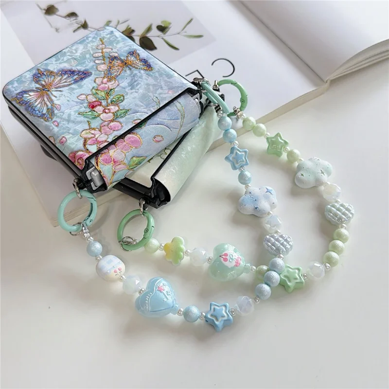 For Samsung Galaxy Z Flip8 Magnetic Case Butterfly Pattern Phone PC Cover with Beaded Hand Chain Strap - Blue