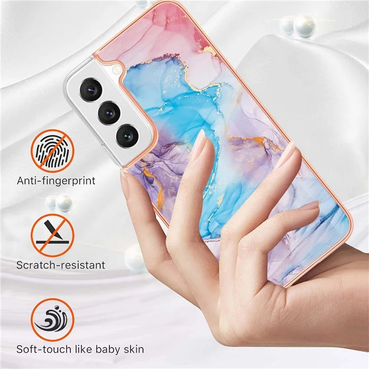 For Samsung Galaxy S23+ Case with IMD Marble Flower Pattern TPU Mobile Back Cover - Milky Way Marble Blue