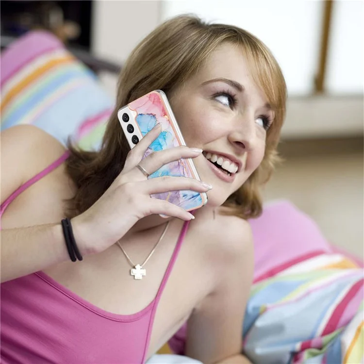 For Samsung Galaxy S23+ Case with IMD Marble Flower Pattern TPU Mobile Back Cover - Milky Way Marble Blue