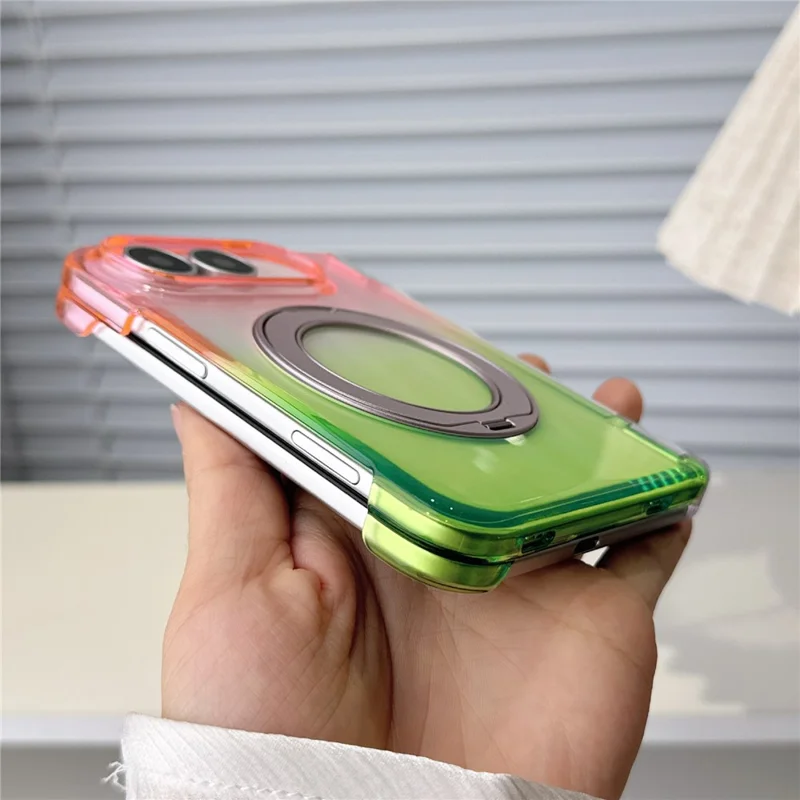 For iPhone Duo Case Rotating Kickstand Gradient Clear PC Shockproof Folding Phone Cover - Orange