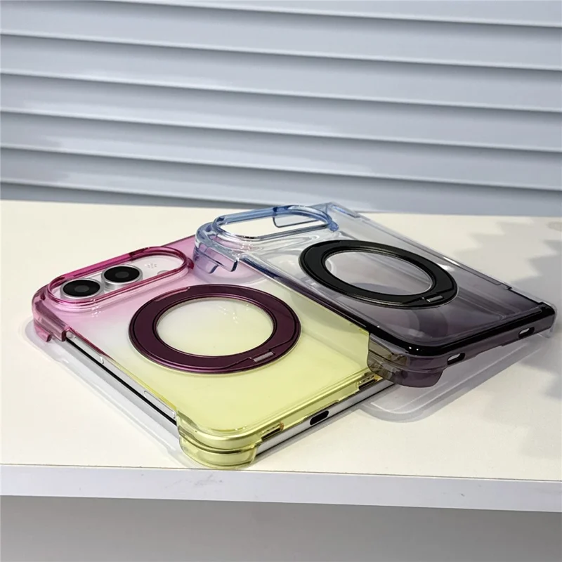 For iPhone Duo Case Rotating Kickstand Gradient Clear PC Shockproof Folding Phone Cover - Orange