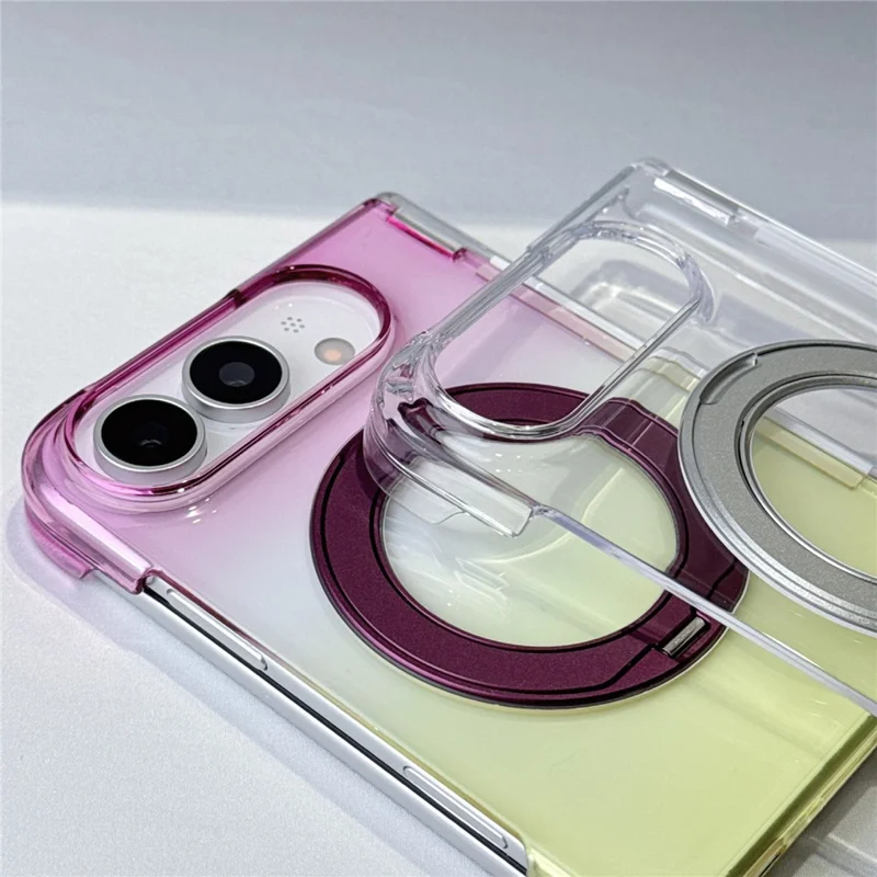 For iPhone Duo Case Rotating Kickstand Gradient Clear PC Shockproof Folding Phone Cover - Orange