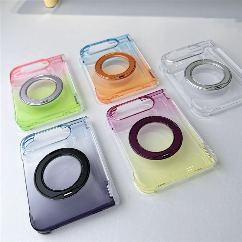 For iPhone Duo Case Rotating Kickstand Gradient Clear PC Shockproof Folding Phone Cover - Orange