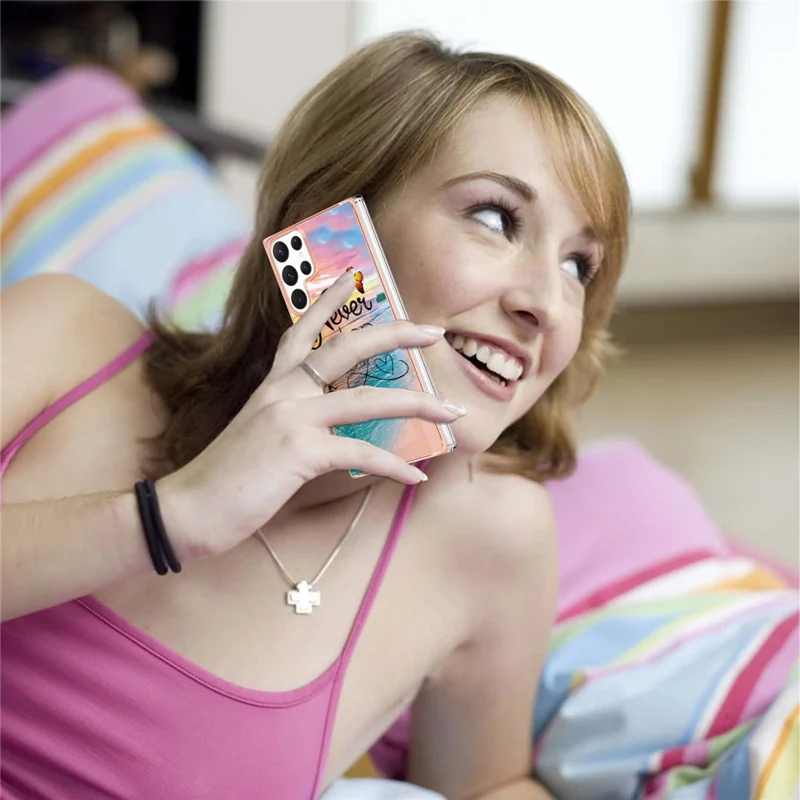 For Samsung Galaxy S23 Ultra Case with IMD Marble Flower Pattern TPU Mobile Back Cover - Never Stop Dreaming