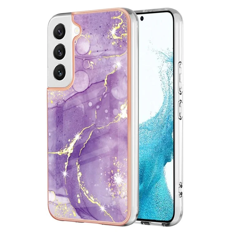 For Samsung Galaxy S23 TPU Case with IMD Marble Pattern Electroplated Back Cover - Purple 002