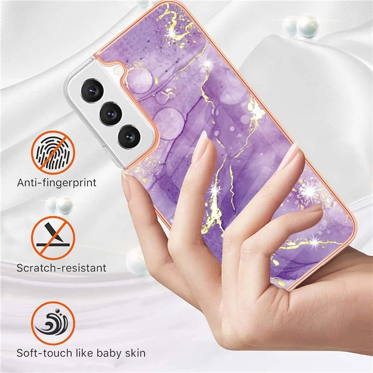 For Samsung Galaxy S23 TPU Case with IMD Marble Pattern Electroplated Back Cover - Purple 002