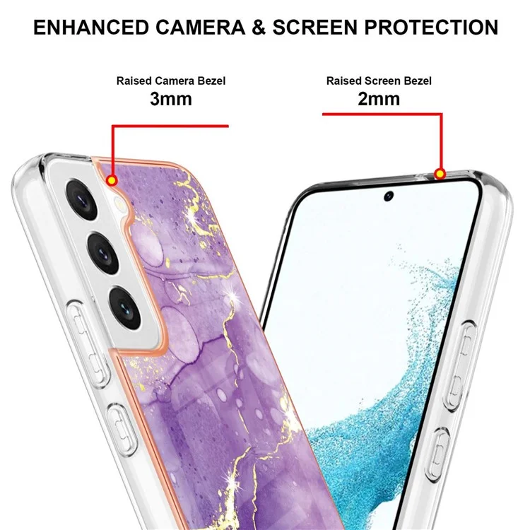 For Samsung Galaxy S23 TPU Case with IMD Marble Pattern Electroplated Back Cover - Purple 002
