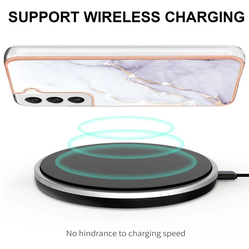 غطاء TPU لهاتف Samsung Galaxy S23 مع نمط رخامي IMD ومطلي كهربائيًا - أبيض 006