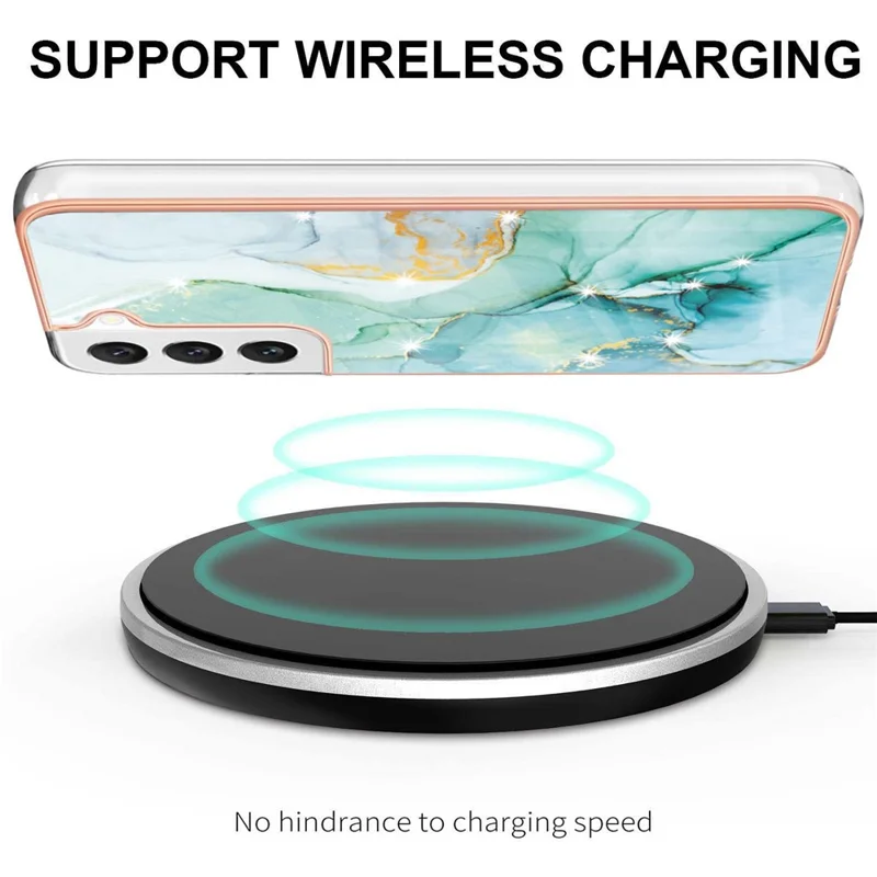 Coque TPU pour Samsung Galaxy S23 avec motif marbré IMD et dos électrodéposé - Vert 003