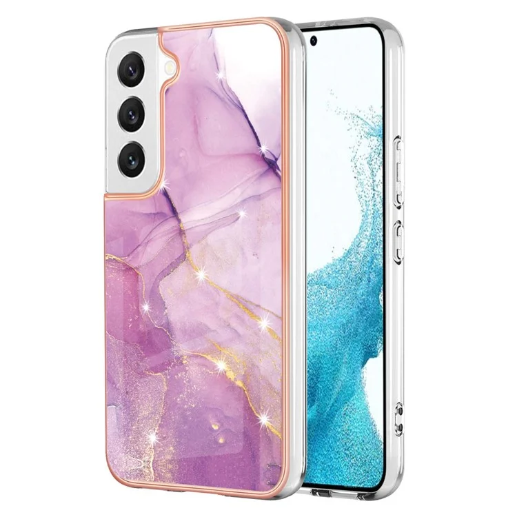 For Samsung Galaxy S23+ TPU Case with IMD Marble Pattern Electroplated Back Cover - Purple 001