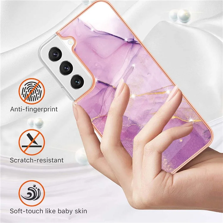 For Samsung Galaxy S23+ TPU Case with IMD Marble Pattern Electroplated Back Cover - Purple 001