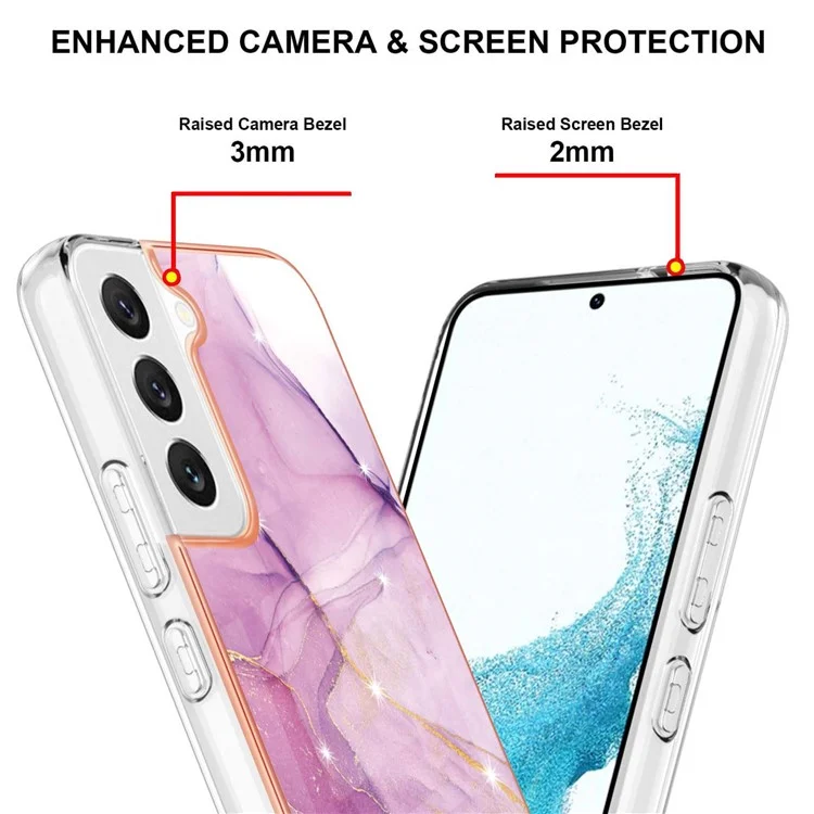 For Samsung Galaxy S23+ TPU Case with IMD Marble Pattern Electroplated Back Cover - Purple 001