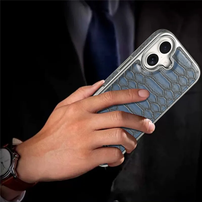 JINDUKA D51 Für iPhone 16 Hülle Schlangenleder-Optik PU-Leder + PC + TPU Handyhülle - Blau