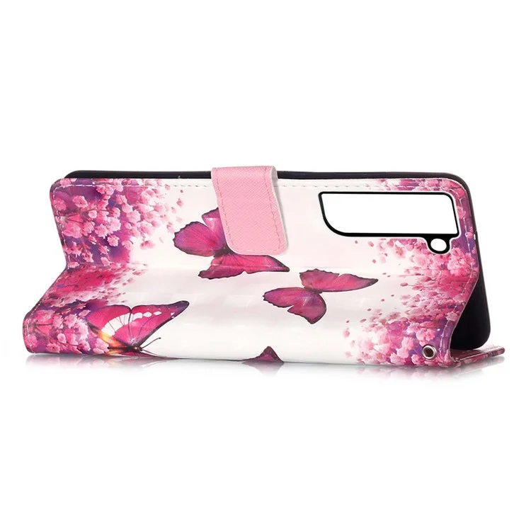 For Samsung Galaxy S23+ Leather Case 3D Pattern Printing Wallet Stand Mobile Cover with Strap - Rose Butterflies