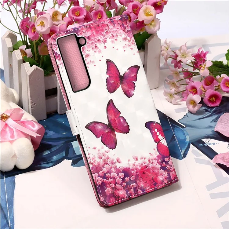 For Samsung Galaxy S23+ Leather Case 3D Pattern Printing Wallet Stand Mobile Cover with Strap - Rose Butterflies