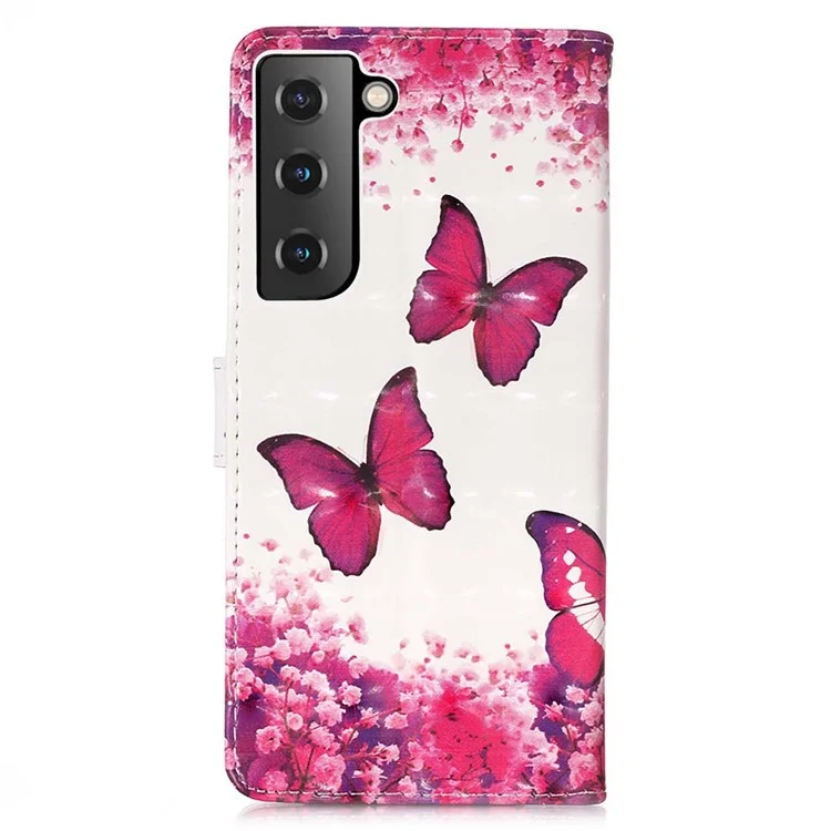 For Samsung Galaxy S23+ Leather Case 3D Pattern Printing Wallet Stand Mobile Cover with Strap - Rose Butterflies