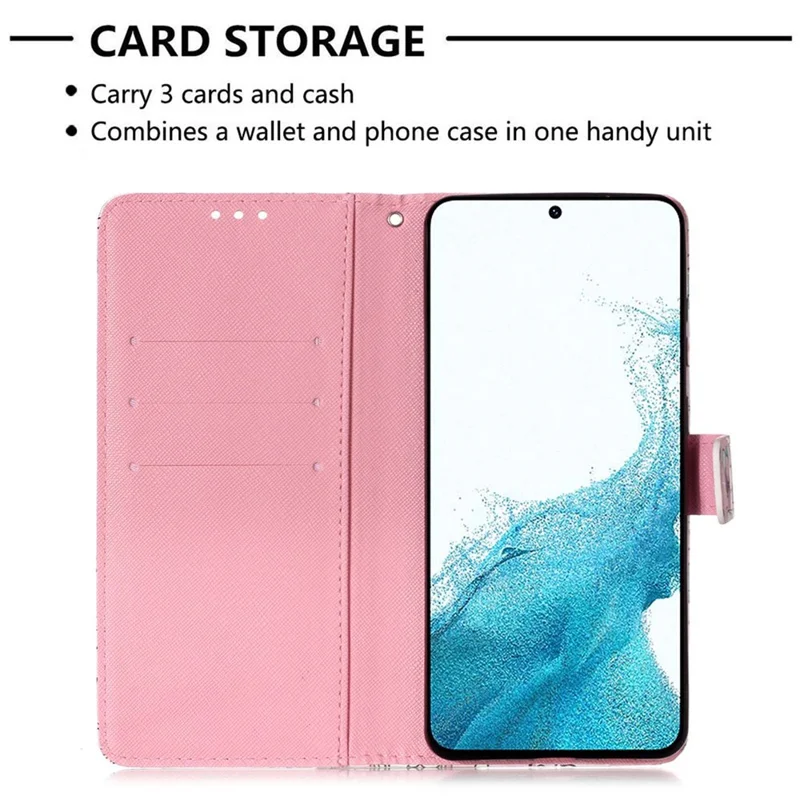 For Samsung Galaxy S23+ Leather Case 3D Pattern Printing Wallet Stand Mobile Cover with Strap - Flower