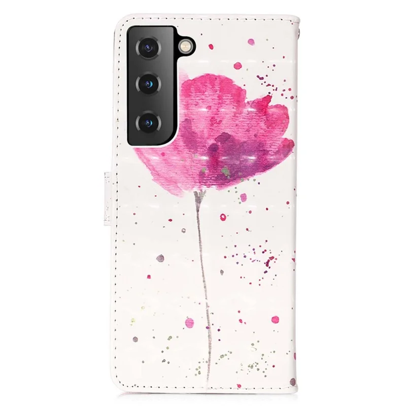 For Samsung Galaxy S23+ Leather Case 3D Pattern Printing Wallet Stand Mobile Cover with Strap - Flower
