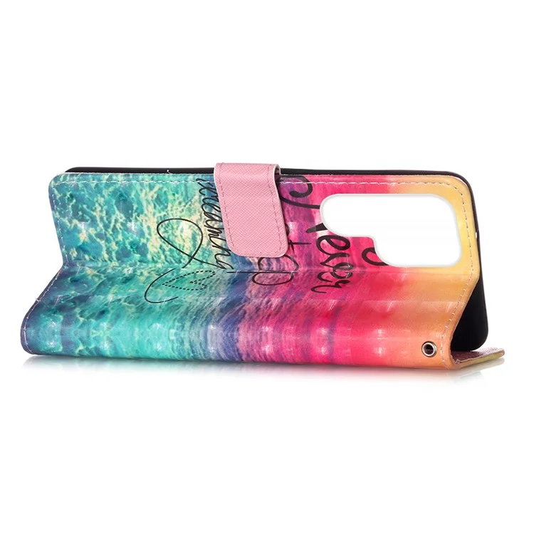 For Samsung Galaxy S23 Ultra Leather Case 3D Pattern Printing Wallet Stand Mobile Cover with Strap - Never Stop Dreaming