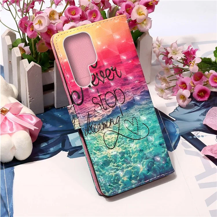 For Samsung Galaxy S23 Ultra Leather Case 3D Pattern Printing Wallet Stand Mobile Cover with Strap - Never Stop Dreaming