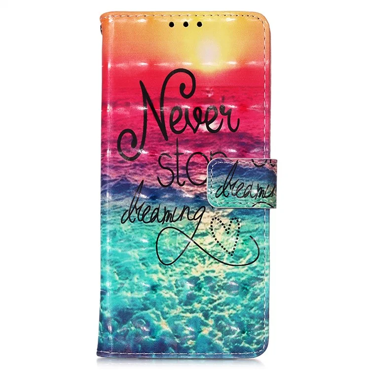 For Samsung Galaxy S23 Ultra Leather Case 3D Pattern Printing Wallet Stand Mobile Cover with Strap - Never Stop Dreaming