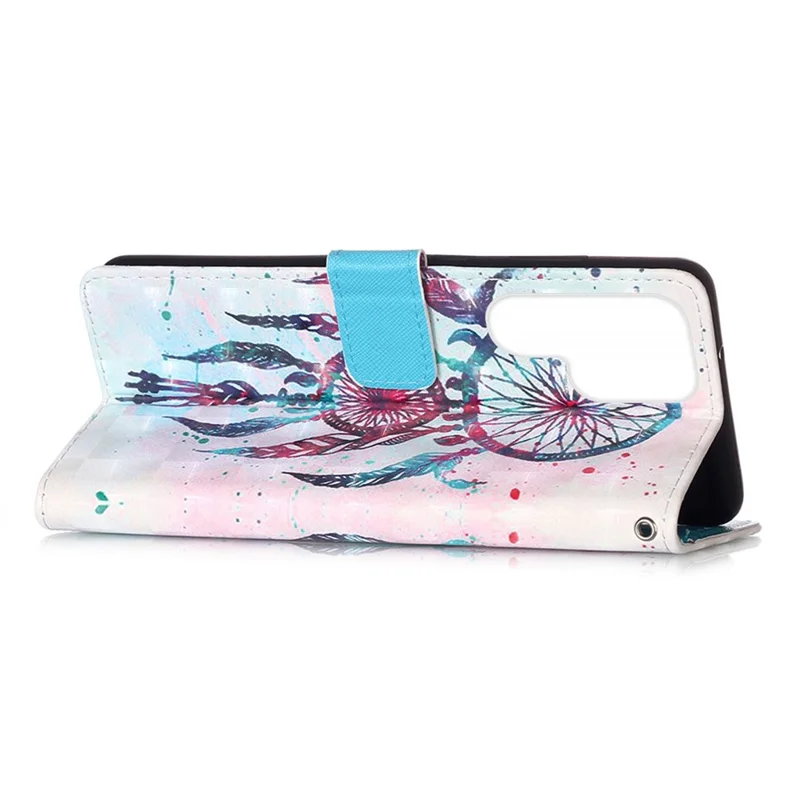 For Samsung Galaxy S23 Ultra Leather Case 3D Pattern Printing Wallet Stand Mobile Cover with Strap - Colorful Wind Chime
