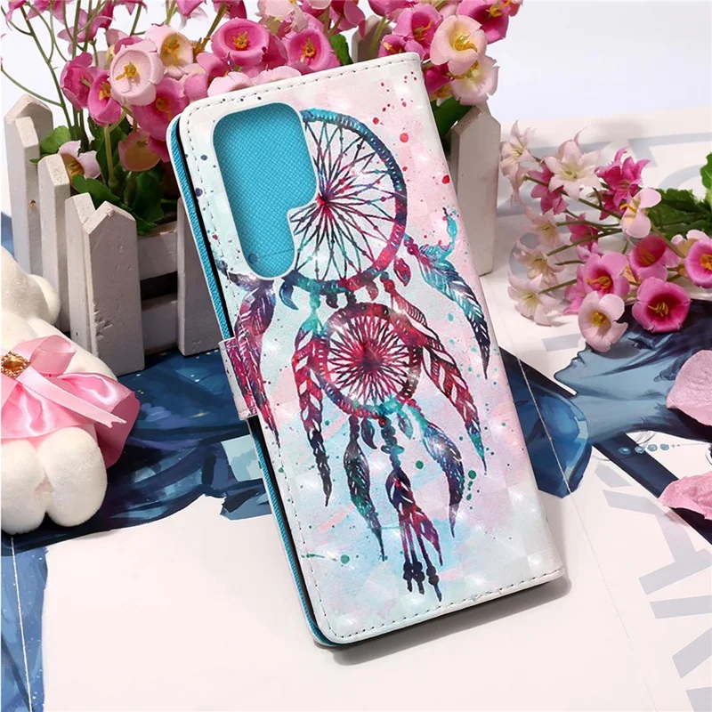 For Samsung Galaxy S23 Ultra Leather Case 3D Pattern Printing Wallet Stand Mobile Cover with Strap - Colorful Wind Chime
