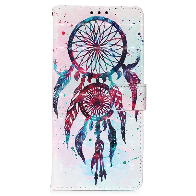 For Samsung Galaxy S23 Ultra Leather Case 3D Pattern Printing Wallet Stand Mobile Cover with Strap - Colorful Wind Chime