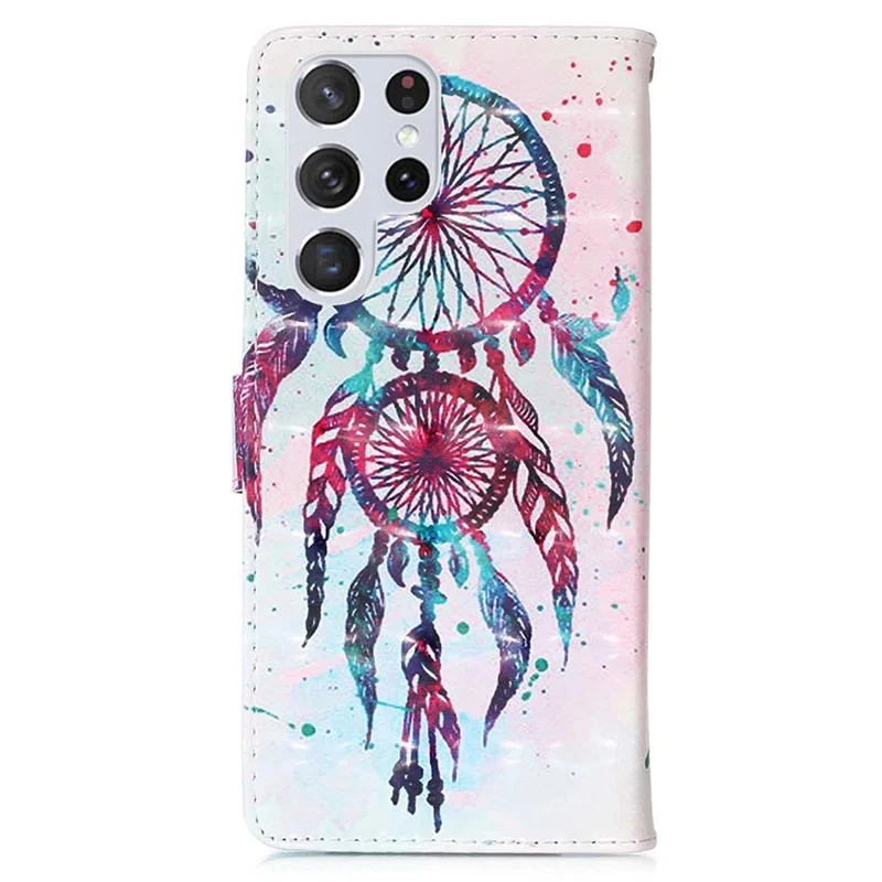 For Samsung Galaxy S23 Ultra Leather Case 3D Pattern Printing Wallet Stand Mobile Cover with Strap - Colorful Wind Chime