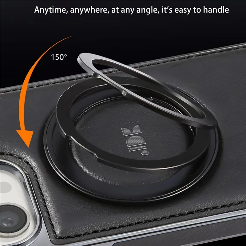 JINDUKA J9 For iPhone 14 Pro Magnetic Case Rotating Kickstand Electroplated Leather Coated TPU + PC Cover - Black