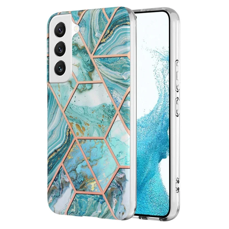 Capa Traseira TPU Galvanizada com Padrão de Mármore IMD, para Samsung Galaxy S23, Modelo em Série - Azul