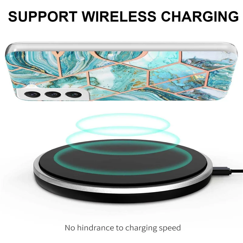 Capa Traseira TPU Galvanizada com Padrão de Mármore IMD, para Samsung Galaxy S23, Modelo em Série - Azul