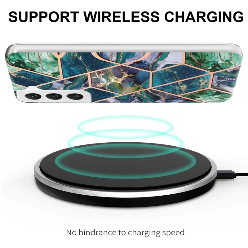 For Samsung Galaxy S23 Case Splicing IMD Marble Pattern Electroplated TPU Back Cover - Blue / Green