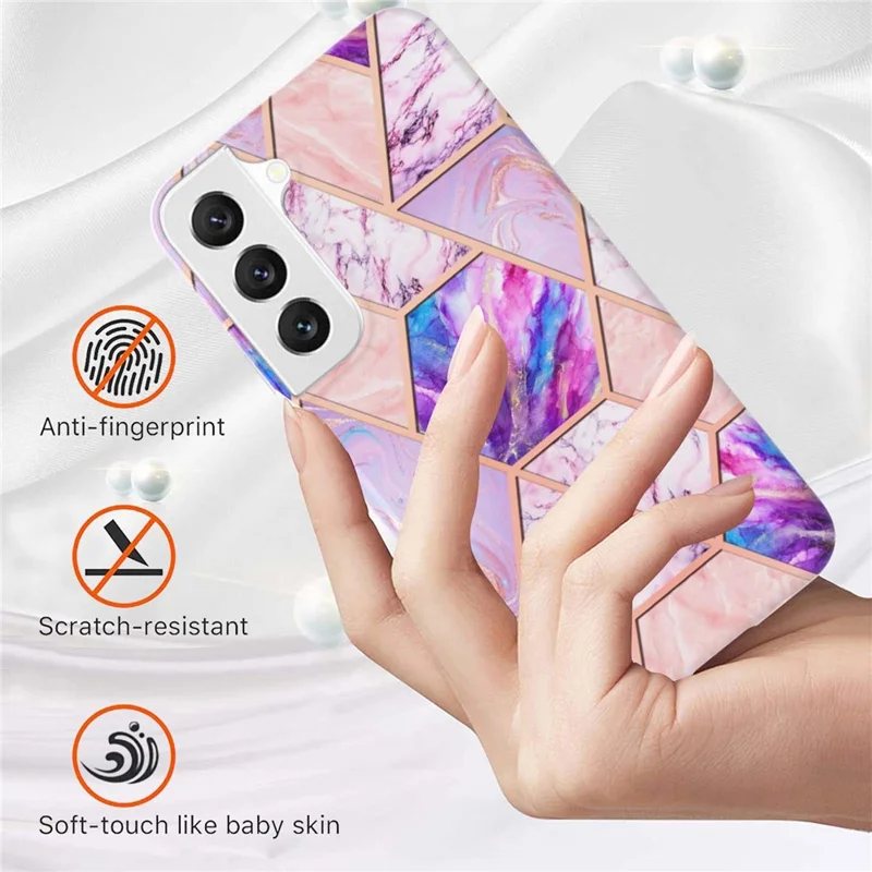 For Samsung Galaxy S23 Case Splicing IMD Marble Pattern Electroplated TPU Back Cover - Light Purple